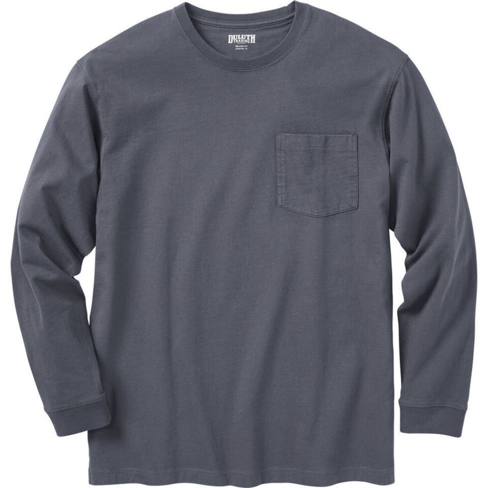 Duluth Trading Men's Longtail T Relaxed Long Sleeve Crew Pocket XXL Dark Gray